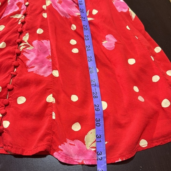 Free People long sleeve red mini dress with flowers and cream polka dots. Size S - Picture 9 of 9